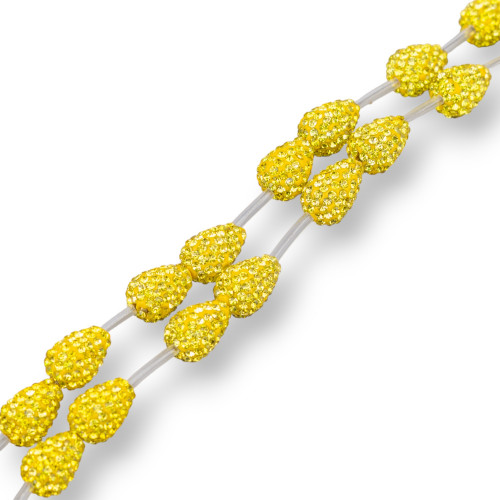 Strand Beads Component Of Marcasite Strass Drops Briolette 12x16mm 14τμχ Fluo Yellow