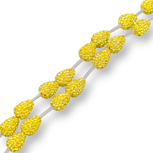 Cuentas De Hilo Componente De Marcasita Gotas De Strass Briolette 12x16mm 14ud Amarillo Fluo