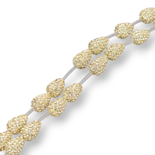 Perline A Filo Componente Di Marcasite Strass Gocce Briolette 12x16mm 14pz Giallo Pastello