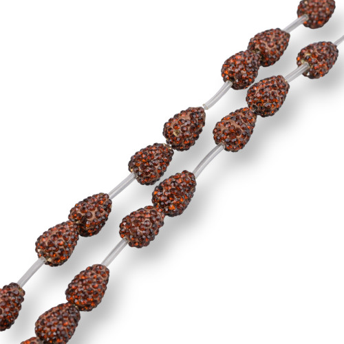 Strand Beads Component Of Marcasite Strass Drops Briolette 12x16mm 14τμχ Καφέ