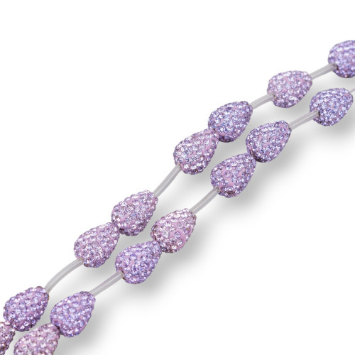 Strand Beads Component Of Marcasite Rhinestones Drops Briolette 12x16mm 14pcs Light Purple
