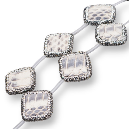 SnakeSkin Component Strand Beads With Marcasite Rhinestones Rhombus 26mm 6τμχ Κρέμα