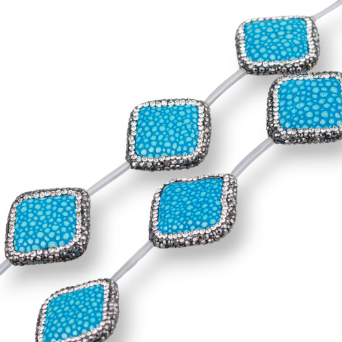 SnakeSkin Component Strand Beads with Marcasite Rhinestones Rhombus 26mm 6pcs Turquoise