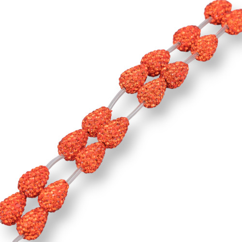 Strand Beads Component Of Marcasite Strass Drops Briolette 12x16mm 14pcs Intense Orange