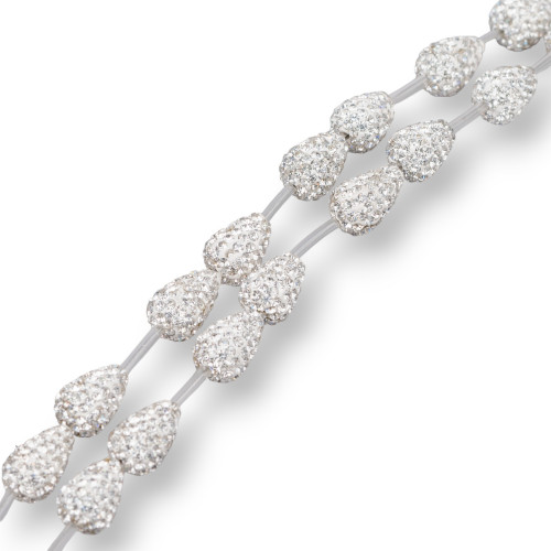 Strand Beads Component Of Marcasite Strass Drops Briolette 12x16mm 14τμχ Λευκό