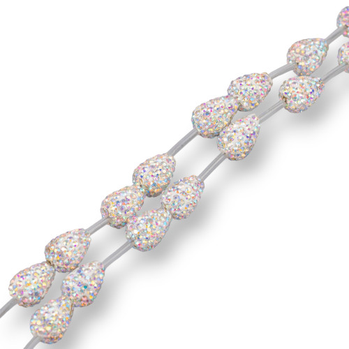 Strand Beads Component Of Marcasite Strass Drops Briolette 12x16mm 14τμχ Boreal White