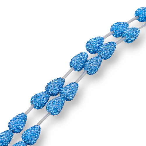 Strand Beads Component Of Marcasite Strass Drops Briolette 12x16mm 14τμχ Electric Blue