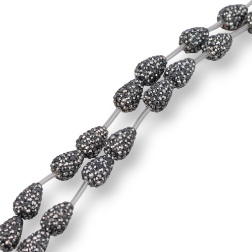 Strand Beads Component Of Marcasite Strass Drops Briolette 12x16mm 14pcs Hematite