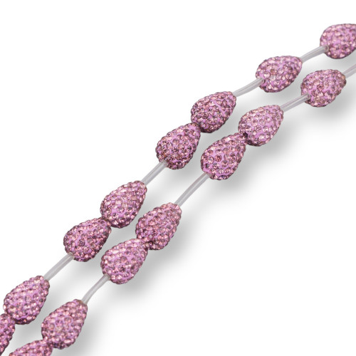 Strand Beads Component Of Marcasite Strass Drops Briolette 12x16mm 14pcs Fuchsia