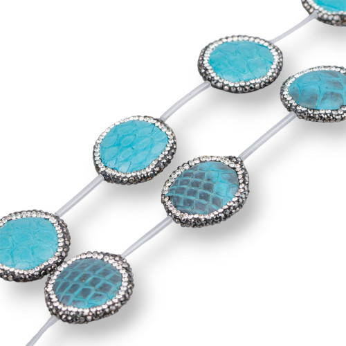 Cuentas de hilo de componente de piel de serpiente con diamantes de imitación redondos de marcasita, 25 mm, 6 piezas, color turquesa