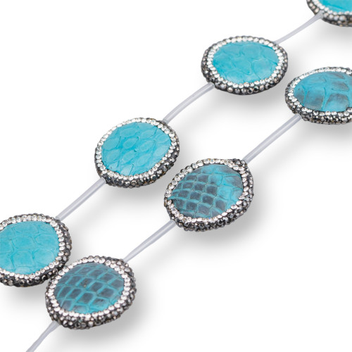 SnakeSkin Component Strand Beads With Marcasite Round Rhinestones 25mm 6pcs Turquoise