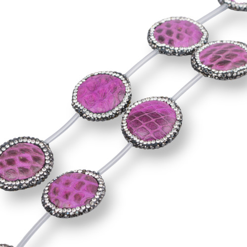 SnakeSkin Component Strand Beads With Marcasite Round Rhinestones 25mm 6pcs Purple