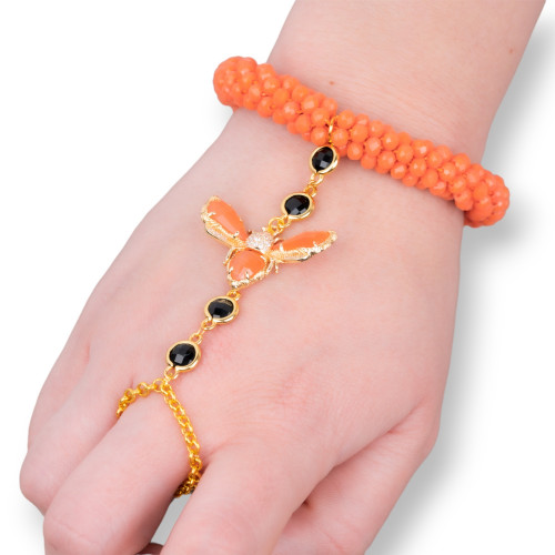 Bronze and Cat's Eye Kissing Hand Bracelets and Orange Crystals