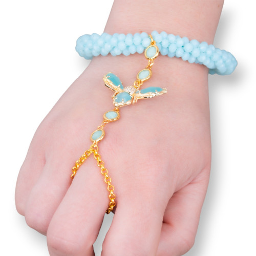 Bracelets de main baisers en bronze et yeux de chat et cristaux bleu clair