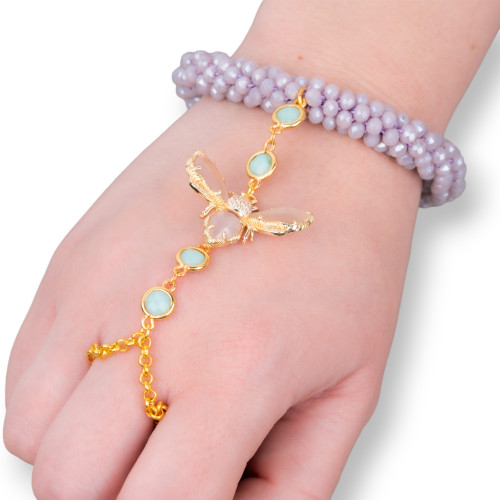 Handküssende Armbänder aus Bronze und Katzenaugen sowie lilafarbene Kristalle