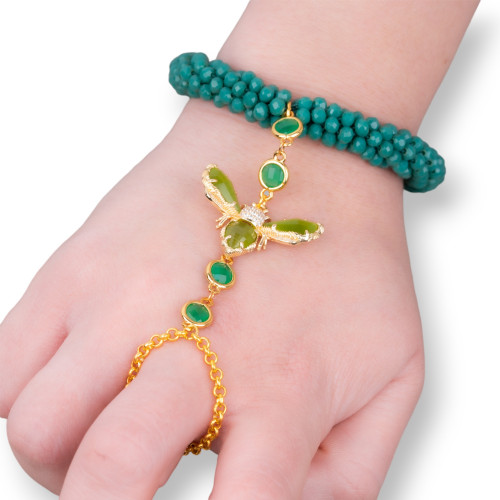 Bracelets à main en bronze et oeil de chat et cristaux d'émeraude