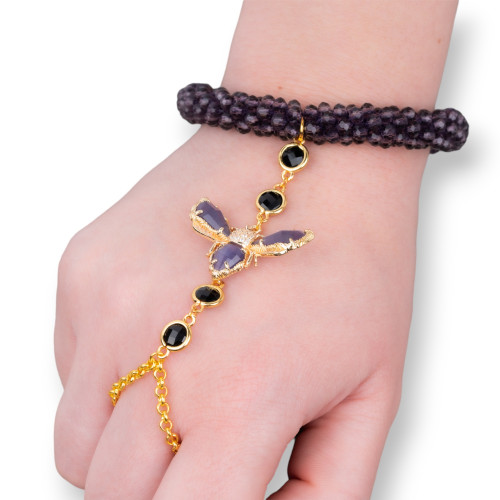 Bracelets à main en bronze et oeil de chat et cristaux violets