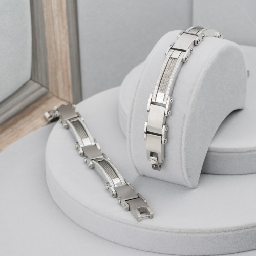 Steel Bracelet With Rhinestones Set Width 10mm Mod19148
