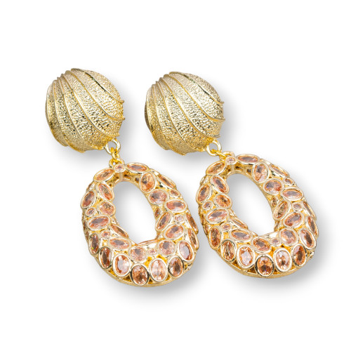 Juego Pendientes Bronce Con Circonitas 22x50mm Champán