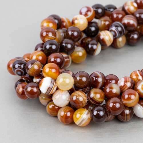 Ocher Brown Striped Agate Smooth Round 10mm