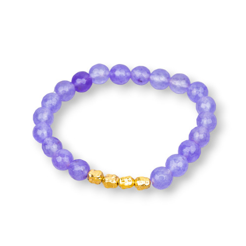 Elastic Bracelet With 08mm Semi-precious Stones And Purple Brass