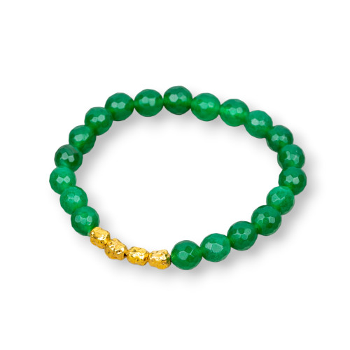 Elastic Bracelet With 08mm Hard Stones And Green Brass