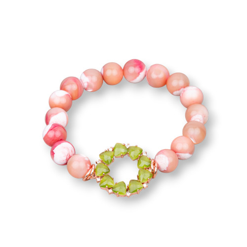 Bronze Bracelet with Cat's Eyes and Mother of Pearl with a Central Pink Green Zircon Headband