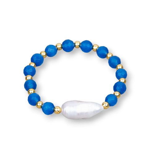Pulseras elásticas con perlas de río ojo de gato y hematita azul