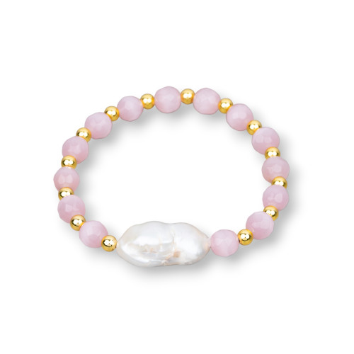 Stretch bracelets with cat's eye river pearls and pink hematite