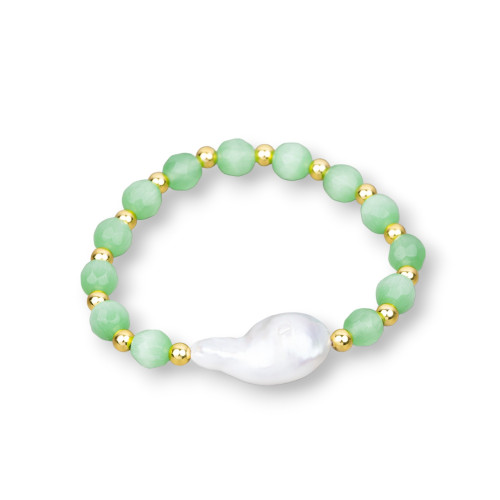 Bracciali Elasticizzato Di Perle Di Fiume Occhio Di Gatto E Ematite Verde Chiaro