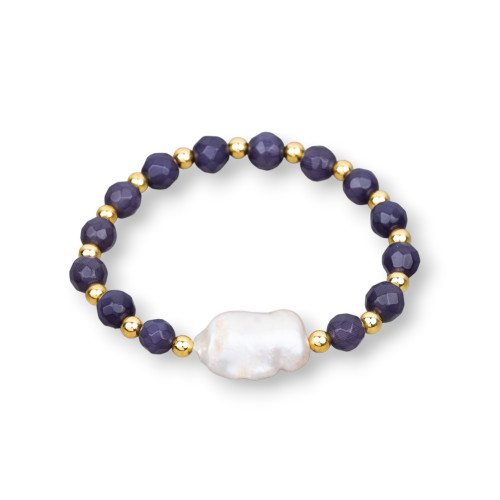 Stretch bracelets with cat's eye river pearls and purple hematite