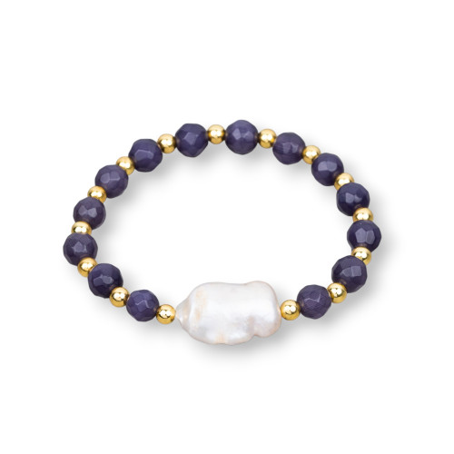 Bracciali Elasticizzato Di Perle Di Fiume Occhio Di Gatto E Ematite Viola