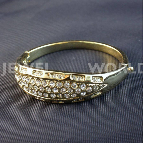 Brass Bracelet With Rhinestones - Golden