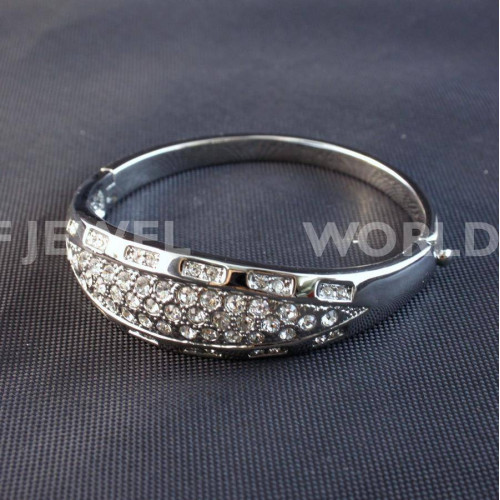 Brass Bracelet With Rhinestones - Rhodium Plated