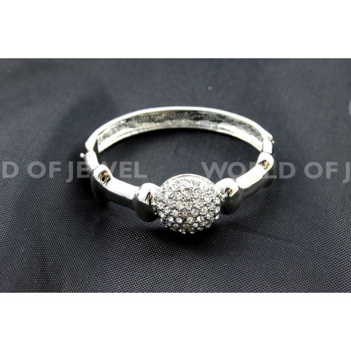 Brass Bracelet With Rhinestones - Rhodium Plated