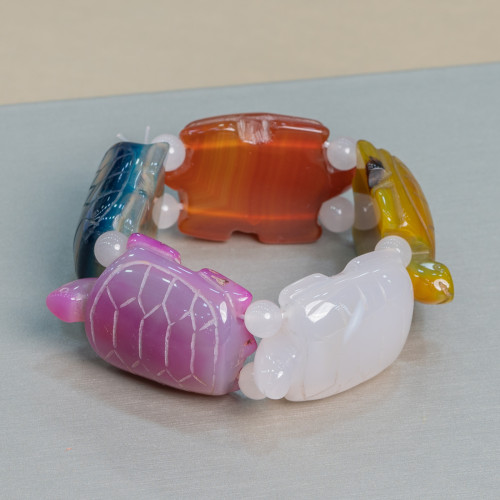 Bracelet Pierre Semi-Précieuse Grande Tortue 31x48mm Mélange Agate