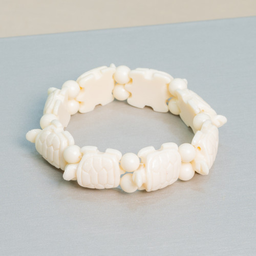 Bracciale Di Pietre Dure Tartaruga Piccola 19x25mm Resina Bianco