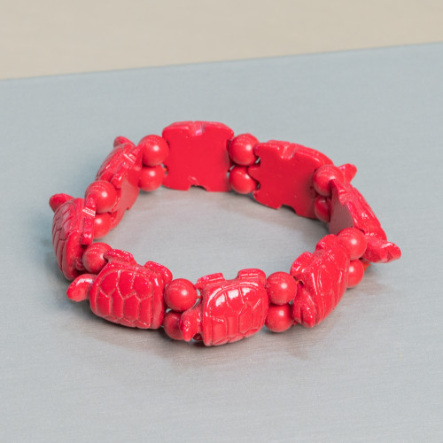 Gemstone Bracelet Small Turtle 19x25mm Red Resin