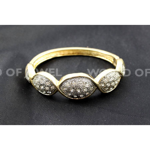 Rigid Brass Bracelet With Rhinestones - Golden