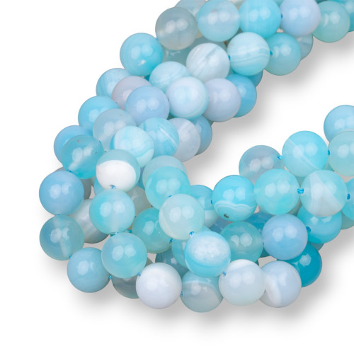 Light Blue Striped Agate Smooth Round 10mm