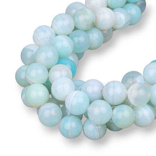 Light Blue Striped Agate Smooth Round 14mm Clear