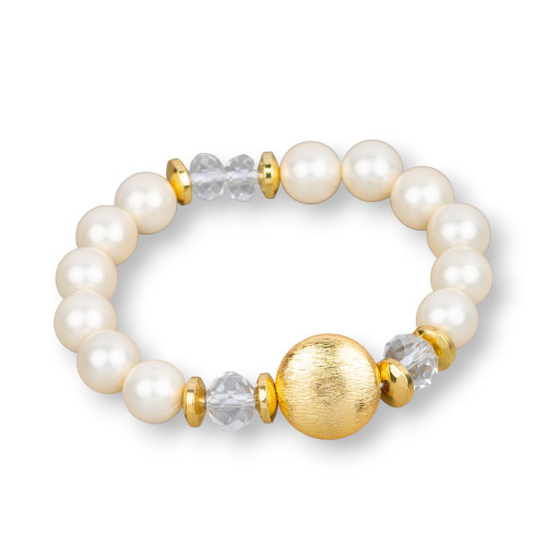 Stretch Bracelets Of Semi-precious Stones And White Brushed Bronze Central