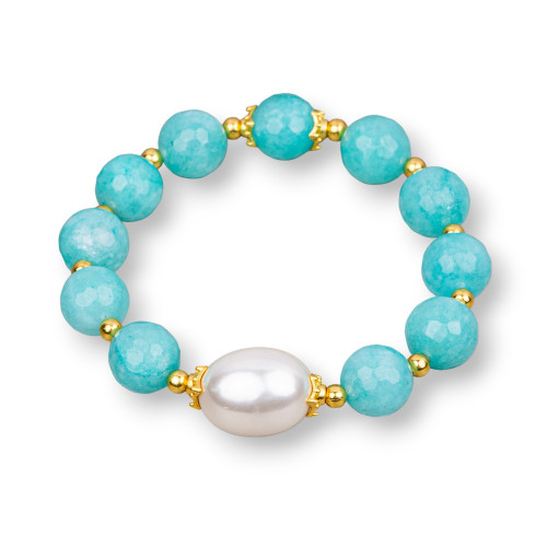 Bracelets Extensibles De Pierres Semi-précieuses Et Perles De Majorque En Jade Turquoise Central