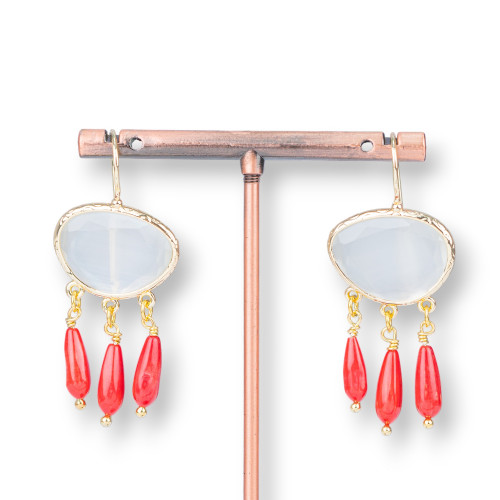 Boucles D'oreilles En Bronze Oeil De Chat Et Gouttes De Corail Bambou Blanc