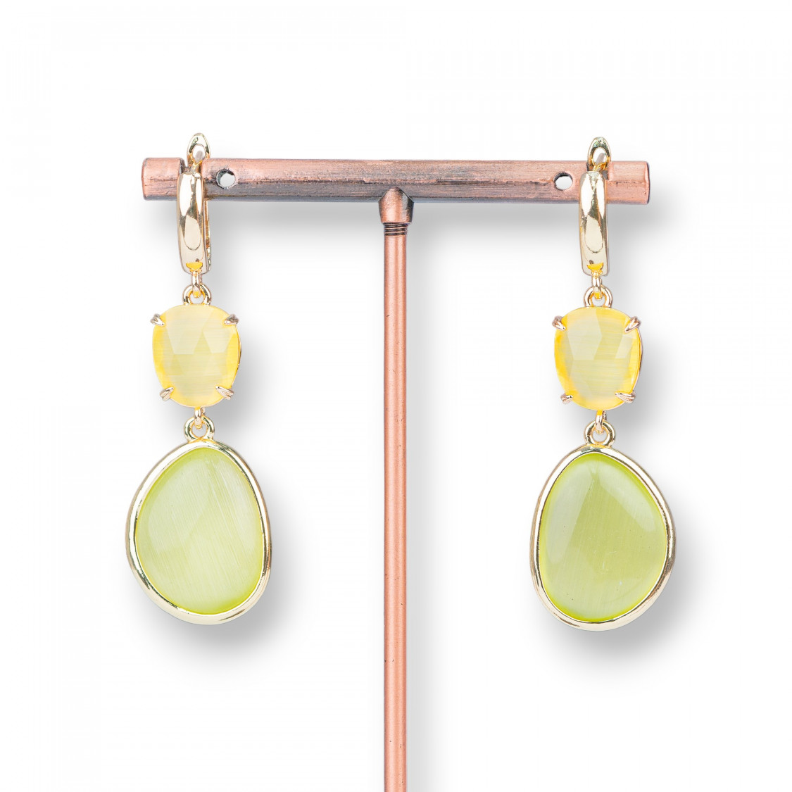 Bronze-Ohrstecker mit Mango-Katzenauge und glattem Limetten-Anhänger