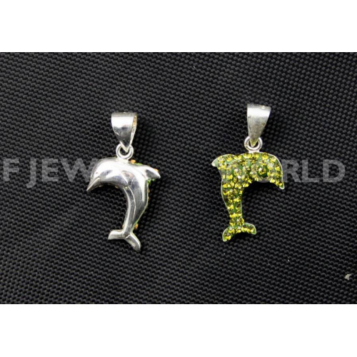 Pendentifs en Argent 925 et Céramique avec Strass Dauphin 12x25mm - 1pc - Vert