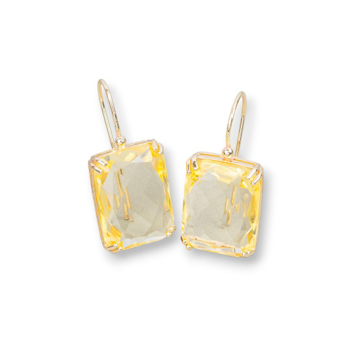 Bronze Leverback Earrings with Rectangle Crystals Set 15x33mm Yellow Topaz
