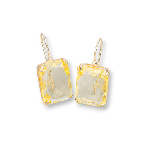 Boucles d'oreilles dormeuses en bronze avec cristaux rectangulaires, topaze jaune 15x33mm