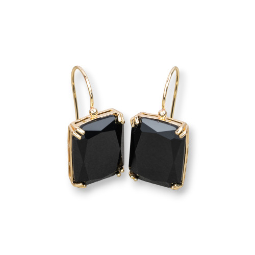 Bronze Hook Earrings With Rectangle Crystals Set 15x33mm Jet Black