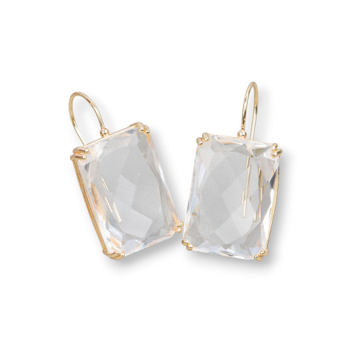 Bronze Lever Earrings With Rectangle Crystals Set 18x38mm Transparent White